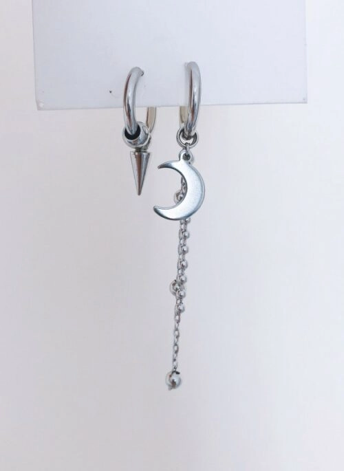 Silver Crescent & Spike Hoop Earrings | Suga - BTS