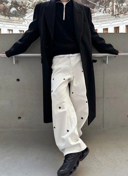 Star Embroidered Loose Denim Trousers