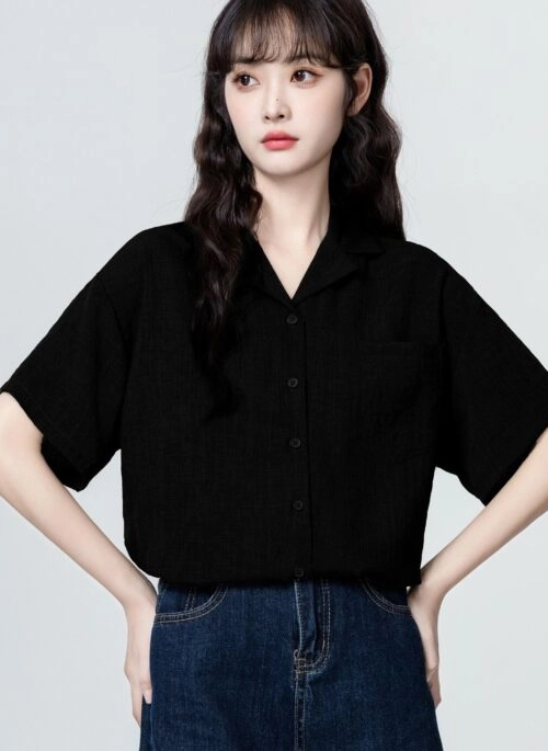 Vintage Black Short Sleeve Casual Shirt
