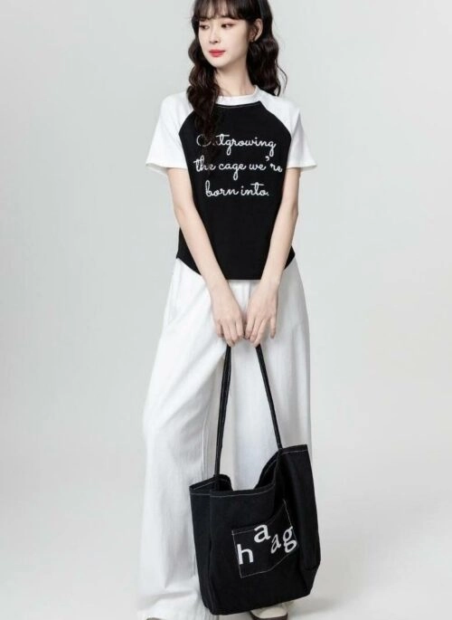 Vintage Color Block Raglan Sleeve Tee