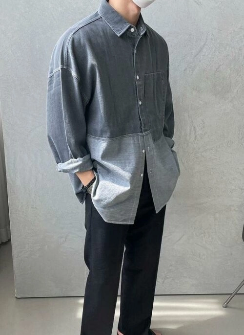 Washed Denim Patchwork Casual Shirt