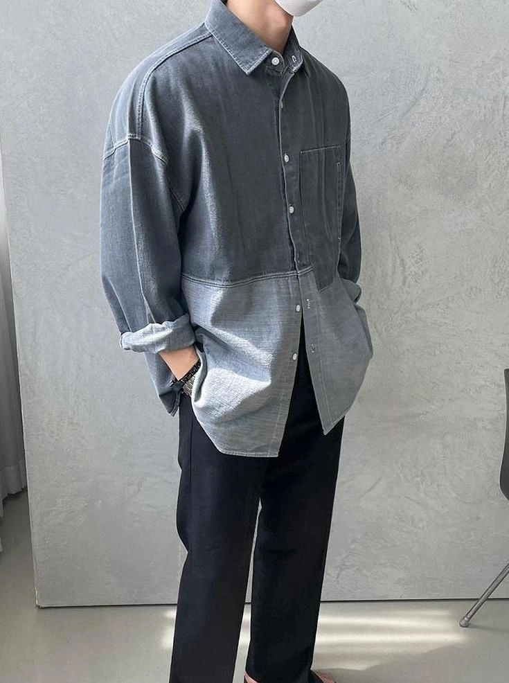 シャツ HUECLOSET Washed pocket overfit denim shirt SE115 11-01-