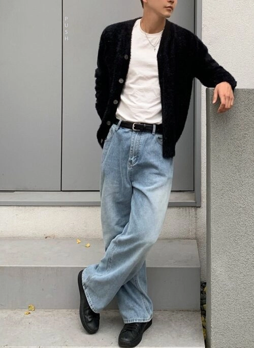 Washed Straight Leg Denim Casual Pants