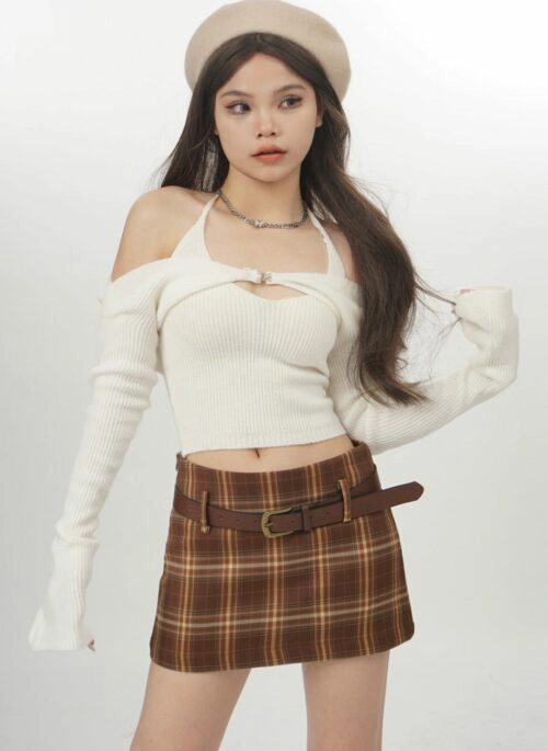 White Halter Off-Shoulder Knit Top |  Solar – Mamamoo