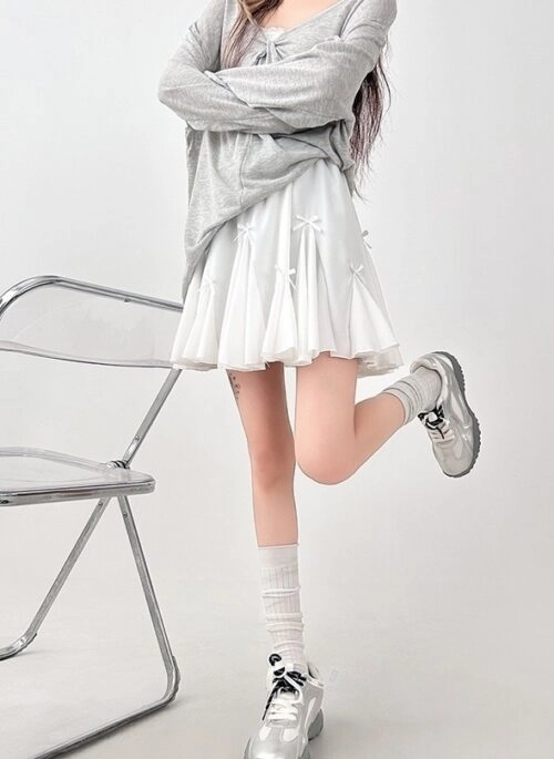 Ballet Style Bow White Tiered Mini Skirt
