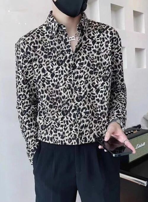Beige Leopard Print Collared Shirt | Wonwoo - Seventeen