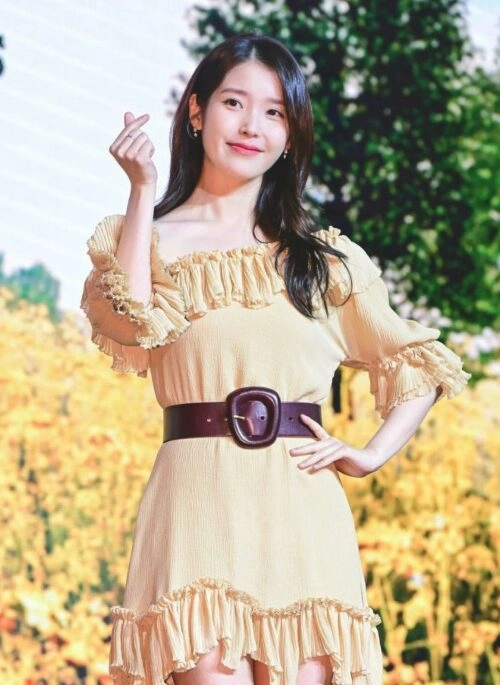 Beige Ruffles Off-Shoulder Dress | IU