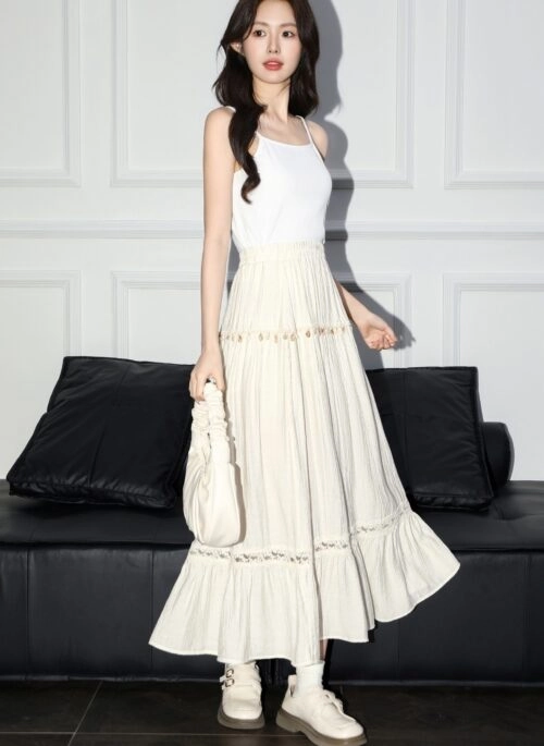 Beige Tassel High Waist Maxi Skirt