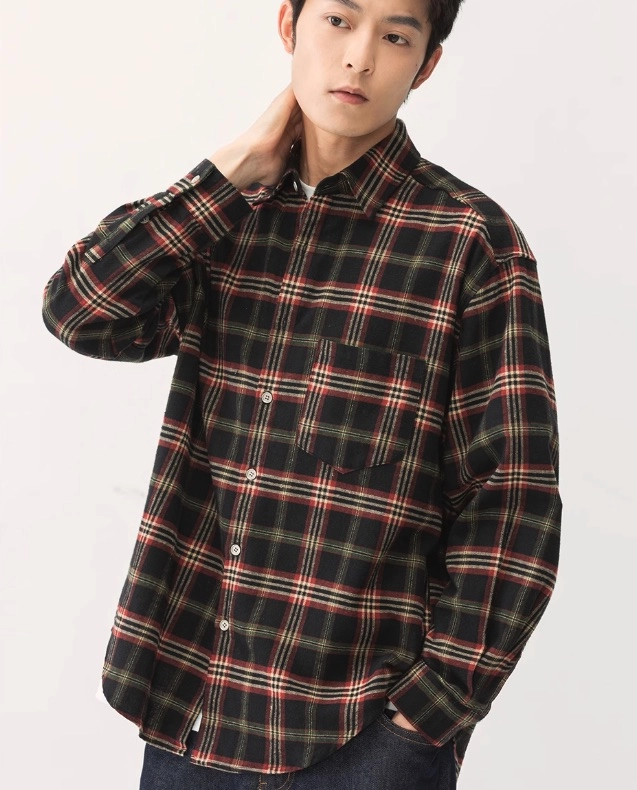 EXO チェックシャツ KAI カイ L Black And Red Grid Plaid Shirt | Kai - EXO - Fashion Chingu