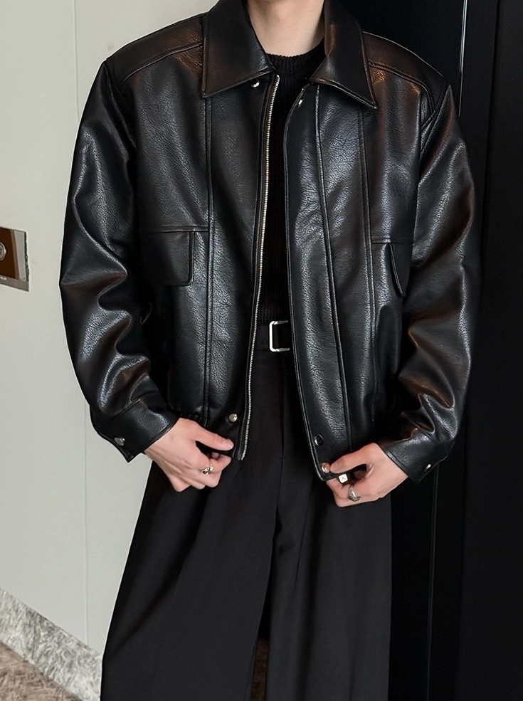 Black Biker Leather Zip-Up Jacket | Jungwon - Enhypen