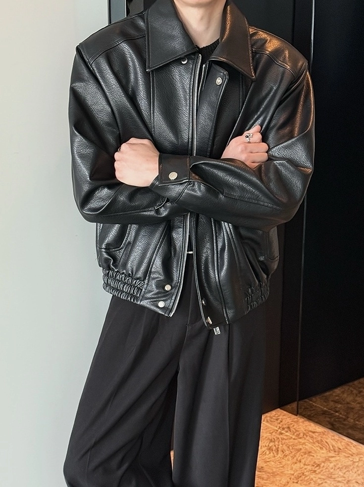 Black Biker Leather Zip-Up Jacket | Jungwon - Enhypen - Fashion Chingu