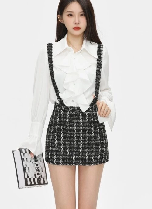 Black Plaid Suspender Skirt | IU