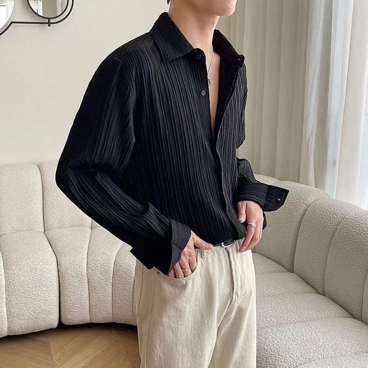 Black Pleated Textured Shirt | Jin - BTS - Fashion Chingu