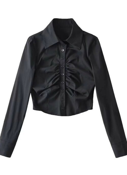 Black Ruched Button-Down Shirt | Haneul – Kiss Of Life