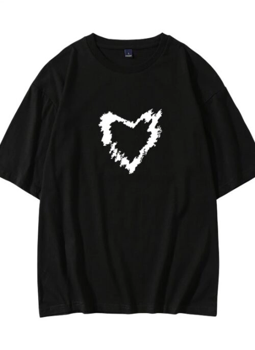Black Sketched Heart Printed T-Shirt | LeeKnow – Stray Kids