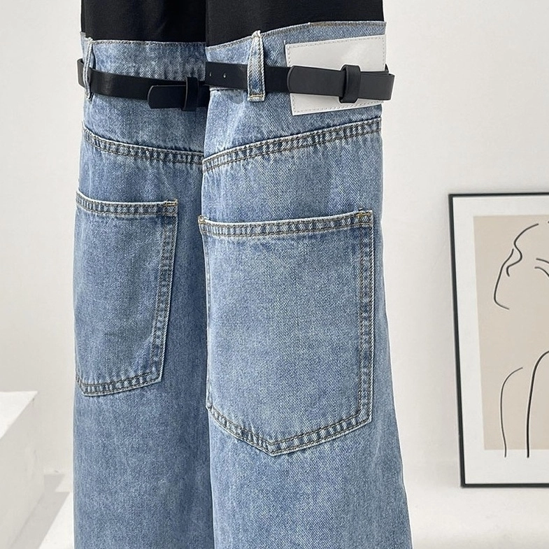 Blue And Black Buckled Jeans Illusion Pants | Irene - Red Velvet