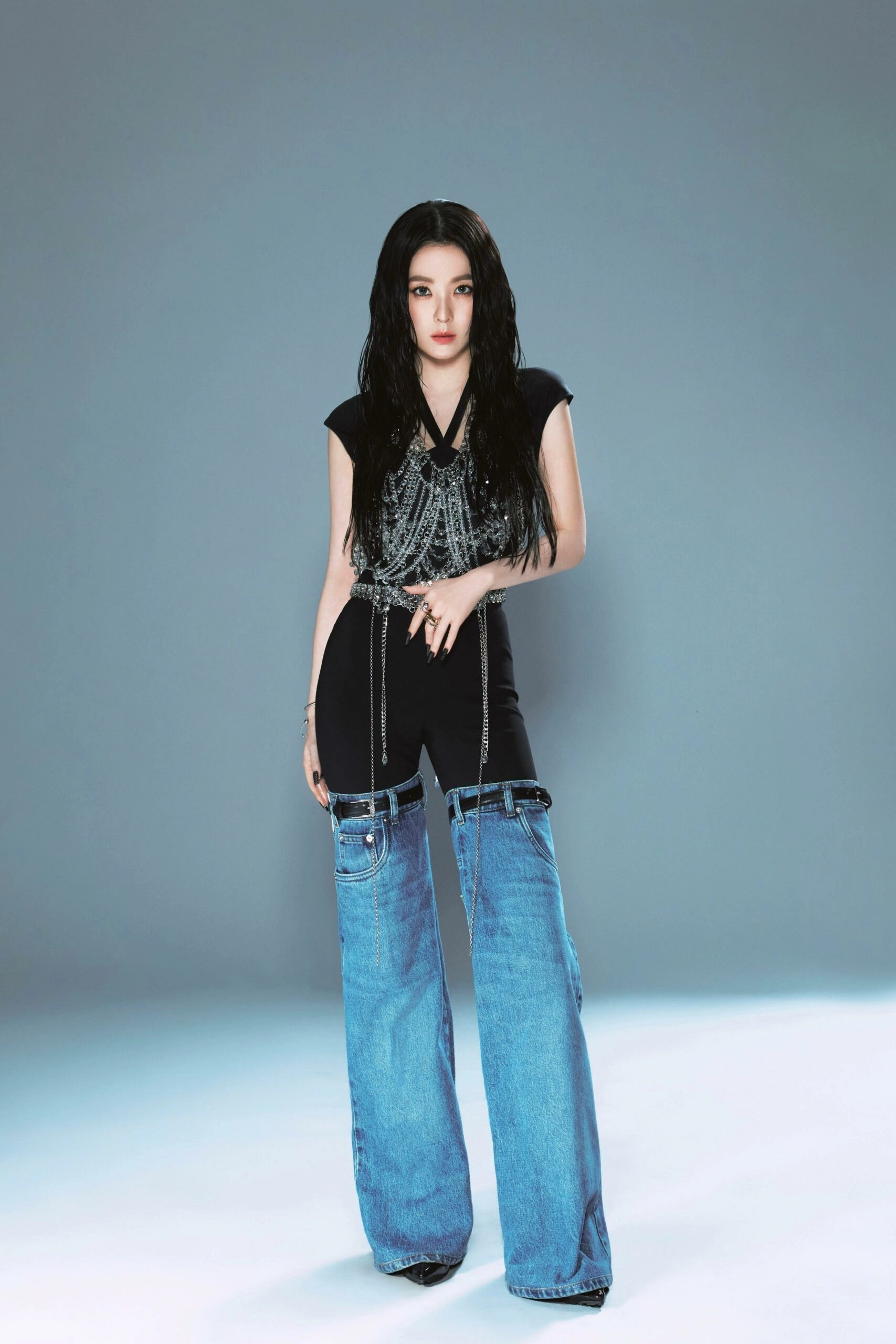 Blue And Black Buckled Jeans Illusion Pants Irene Red Velvet