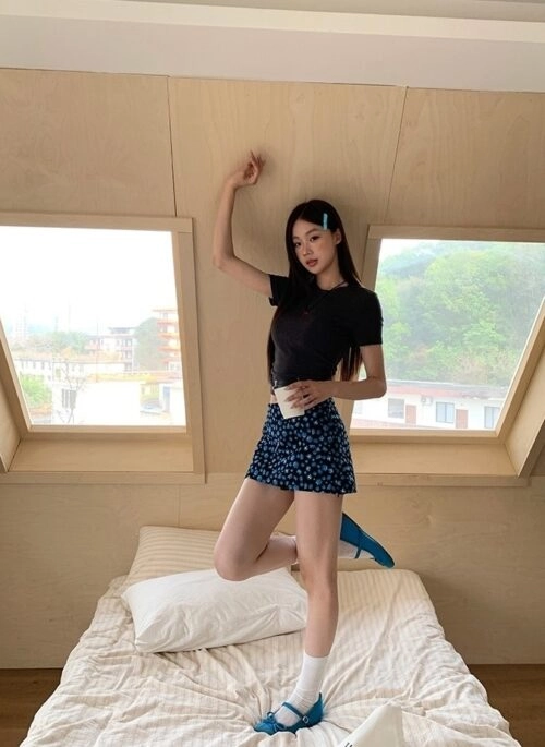 Blue Floral A Line Mini Skirt