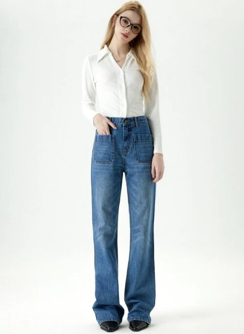 Blue Patched Square Pocket Jeans | Jin – BTS