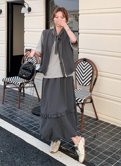 Casual Blue Vest And Skirt Three Piece Set