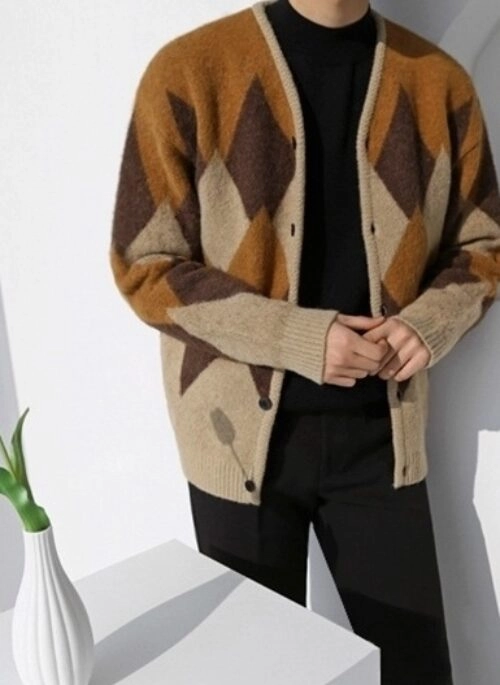 Casual Knit Plaid Cardigan Sweater