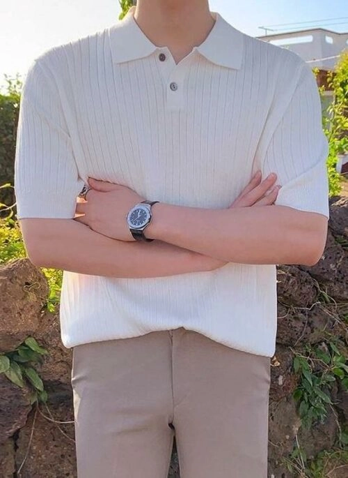 Classic Knit Polo Shirt With Turndown Collar
