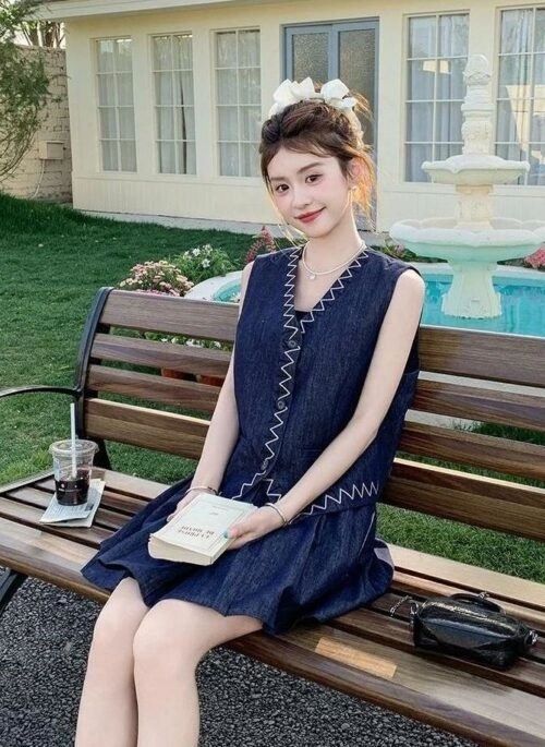 Denim Vest And Skirt Fashion Set