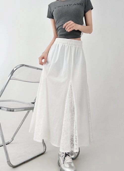 Elegant Lace Patchwork A Line Maxi Skirt