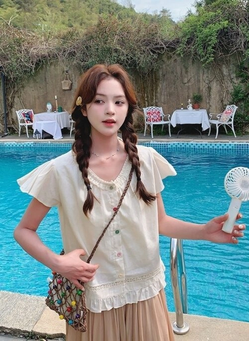 Embroidered Short Sleeve Shirt And Wide Leg Skirt Set