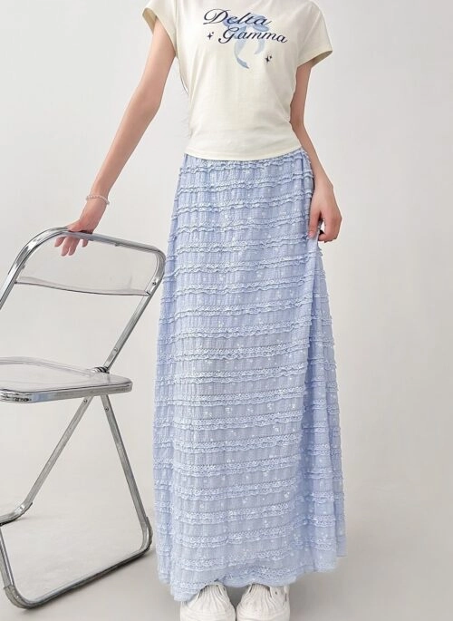 【BAON】Tour Summer Check Frill Midi Skirt Eco Kenzie Ruffle Midi Skirt | GUESS
