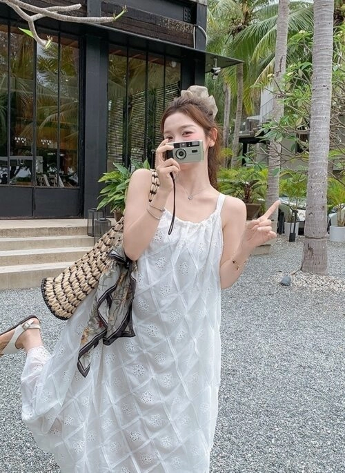 French Style Vacation Bow Tie Strappy Maxi Dress