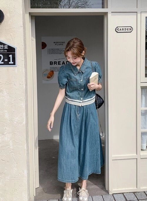 Lace Denim Two Piece Skirt Set