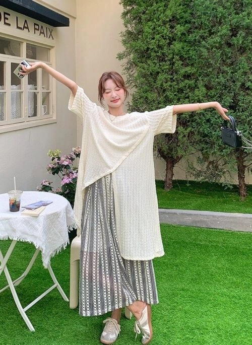 Layered Irregular Hollow Out Wide Leg Pants Set