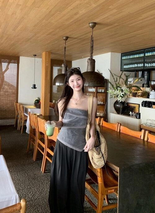 Loose High Waist Wide Leg Casual Gray Pants