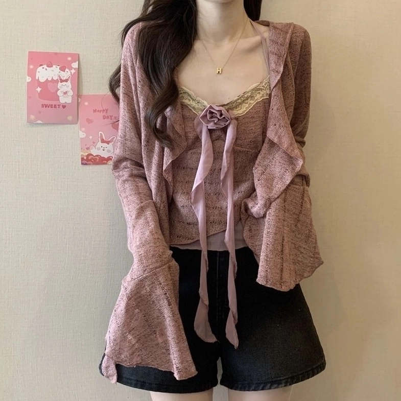 ★AESPA ニンニン着用★NOT YOUR ROSE Yui cardigan set 3colors NOT YOUR ROSE | NINGNING wearing our Yui cardigan set (White