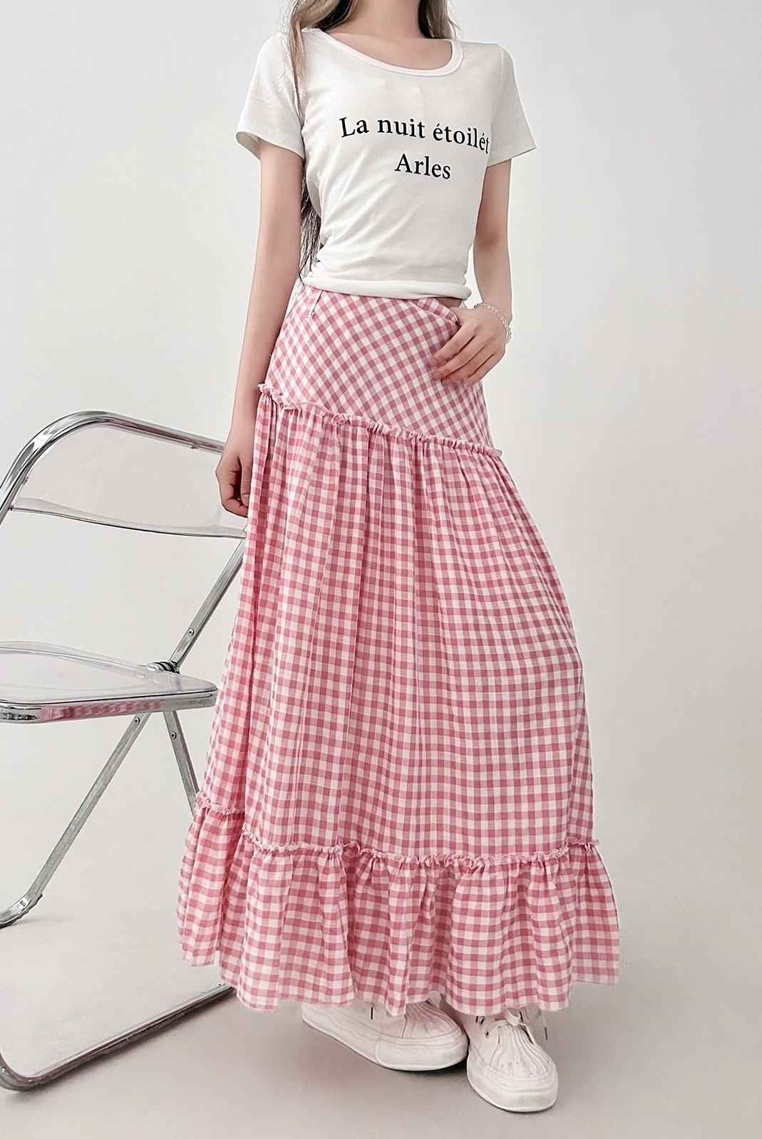 Plaid High Waist Ruffle Tiered Midi Skirt - Fashion Chingu