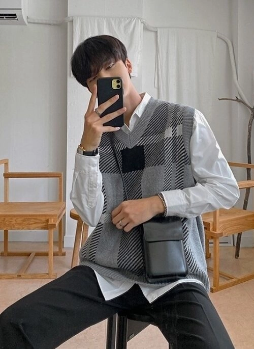 Plaid Knit Vest Sweater