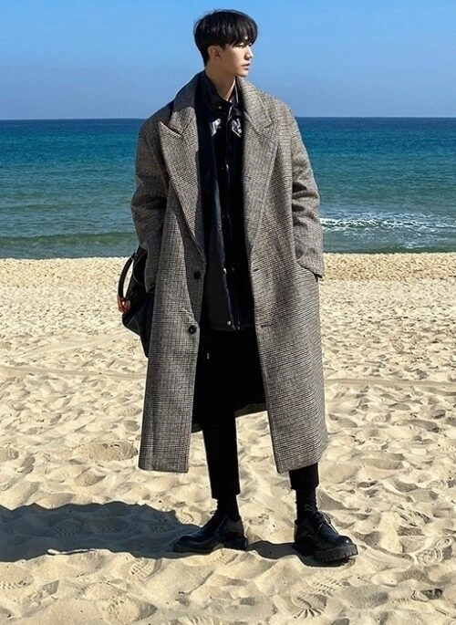 Plaid Wool Blend Casual Long Coat