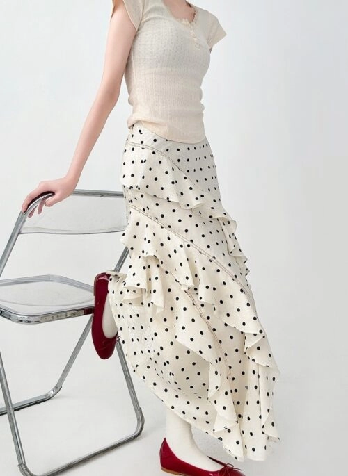 Polka Dot High Waist Ruffle Skirt