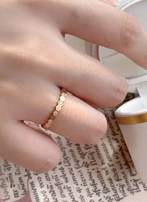 Rose Gold Honeycomb Crystal Embellished Ring | Seungmin – Stray Kids