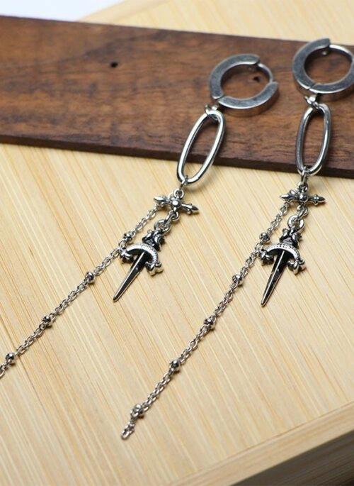 Silver Sword Cross Dangle Earrings | Felix – Stray Kids