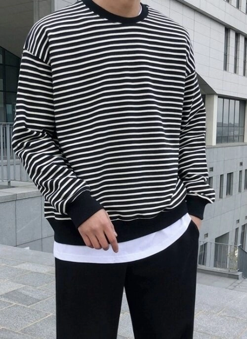 Striped Crewneck Casual Sweatshirt
