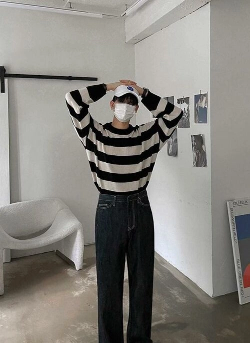 Striped Crewneck Long Sleeve Knit Sweater