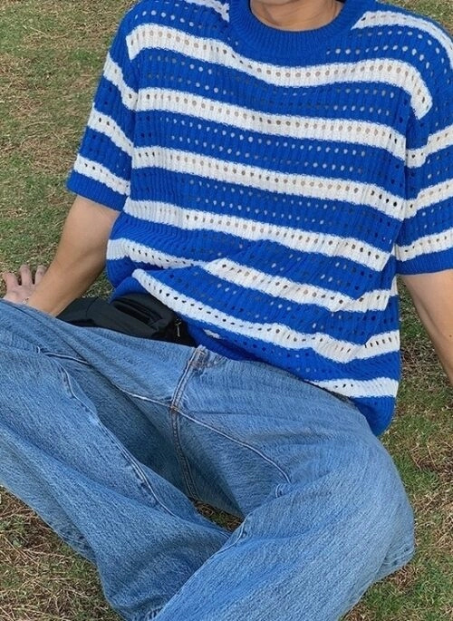Striped Knit Loose Fit Short Sleeve Tee