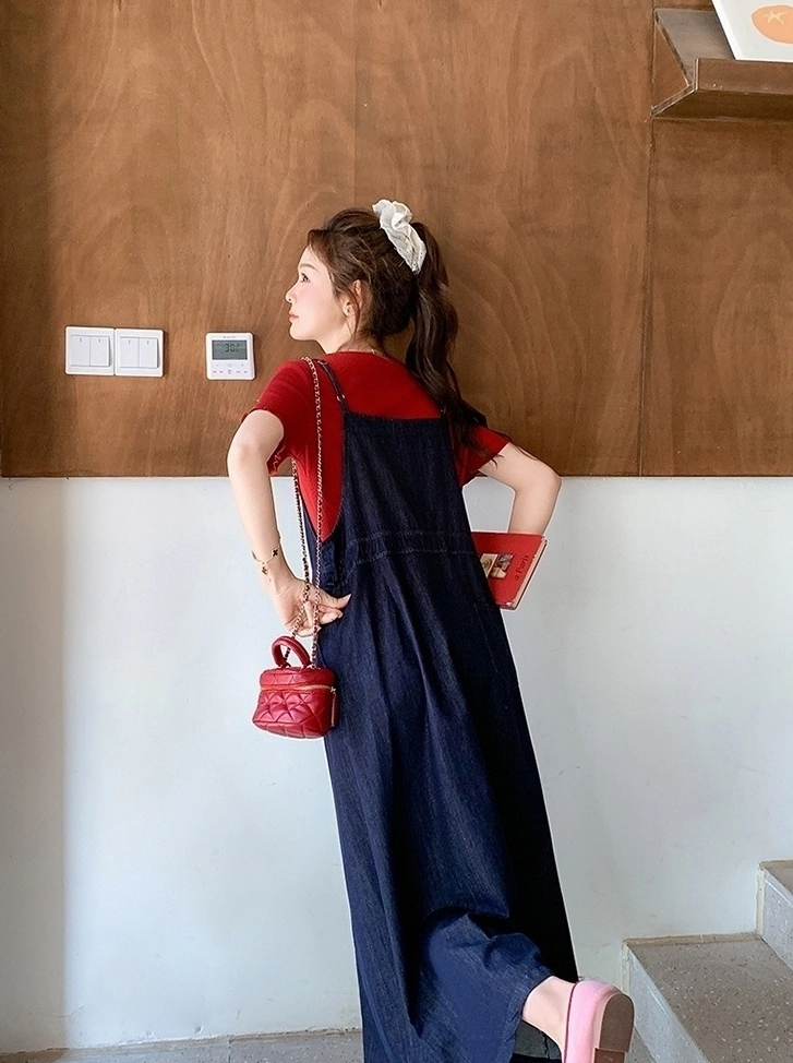 ★韓国人気★I AM MARI★SQUARE SHIRRING DENIM DRESS ☆韓国人気☆I AM MARI☆SQUARE SHIRRING FLOWER DRESS