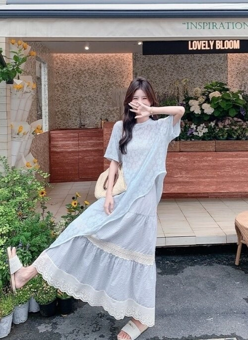 Vintage Lace Jacquard Layered Skirt Set