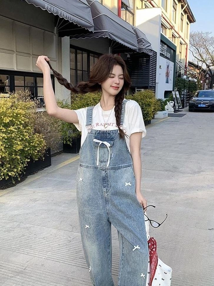 jun-fsrOrville 1997年製 duncan換装 ディマジオ Vintage Washed Denim Overalls With Bow Detail - Fashion Chingu