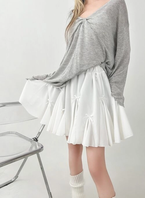 White Bow High Waist A Line Skirt