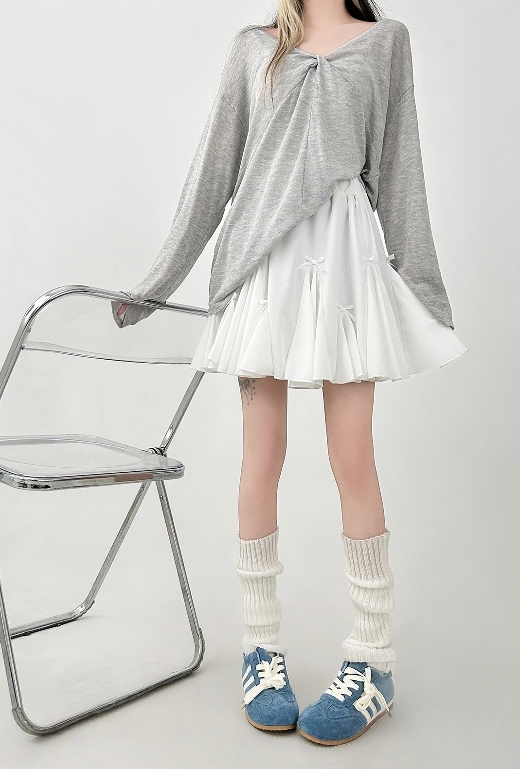 White Bow High Waist A Line Skirt - Fashion Chingu