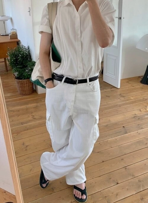 White Casual Loose Denim Trousers